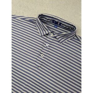 STITCH GOLF Mens Large Blue Grey Striped Polo Shirt Short Sleeve Athletic Fit